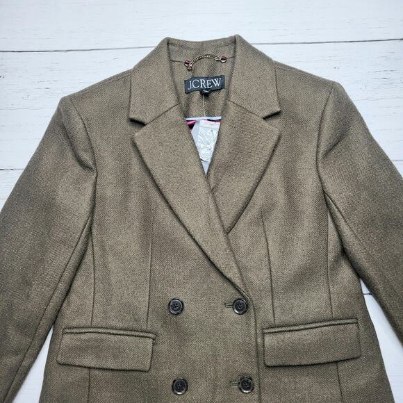 J Crew Petite Palais Double Breasted Topcoat Italian Wool Coat Jacket Green 2P - Picture 4 of 9